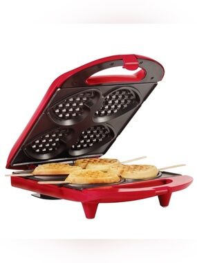 Holstein Housewares 4-section heart-shaped waffle maker in red